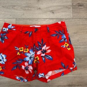 Old Navy Everyday Short Red Tropical Floral Linen Blend Sz 8